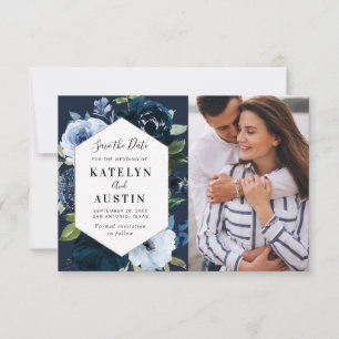 watercolor blue floral wedding save the date card