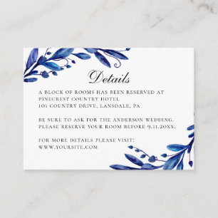 Watercolor blue floral winter wedding details enclosure card