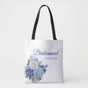 Watercolor Blue Flower Bouquet-Bridesmaid Gift- Tote Bag