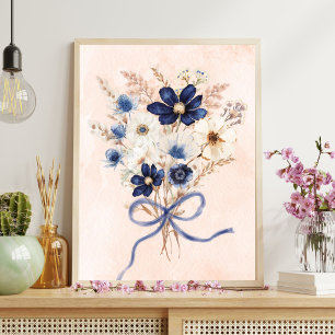 Watercolor Blue Flower Bouquet Floral Poster