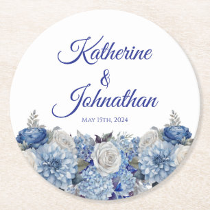 Watercolor Blue Flower Bouquet-Paper Coaster