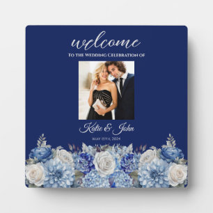 Watercolor Blue Flower Bouquet- Plaque