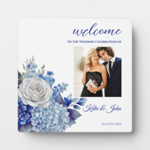 Watercolor Blue Flower Bouquet- Plaque