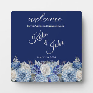 Watercolor Blue Flower Bouquet-Wedding- Plaque