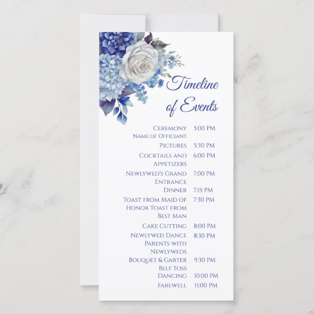Watercolor Blue Flower Bouquet-Wedding Program- (Back)