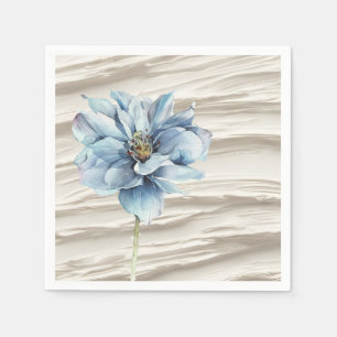 Watercolor Blue Flower On Ivory Abstract Napkin