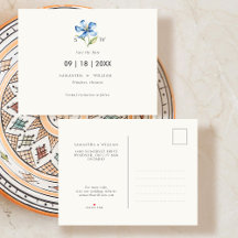 Watercolor Blue flower Save the Date