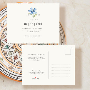 Watercolor Blue flower Save the Date Announcement Postcard