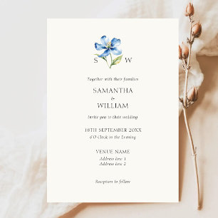 Watercolor Blue flower Wedding Invitation
