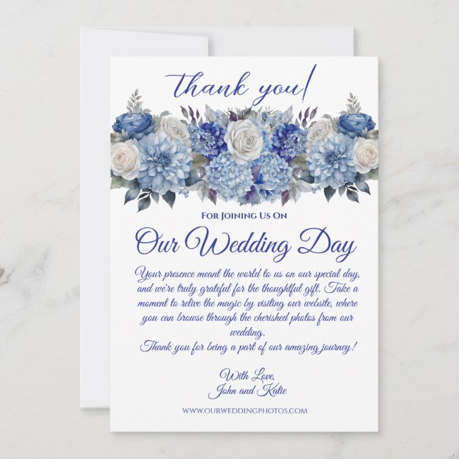 Watercolor Blue Flower-Wedding Thank You- Invitation (Front)