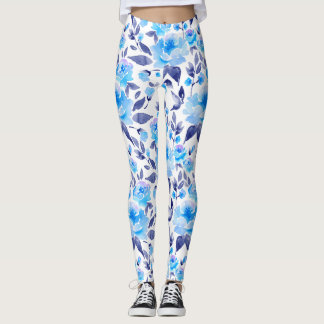Watercolor blue flowers 2 leggings