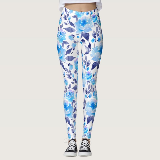 Watercolor blue flowers 2 leggings (Front)