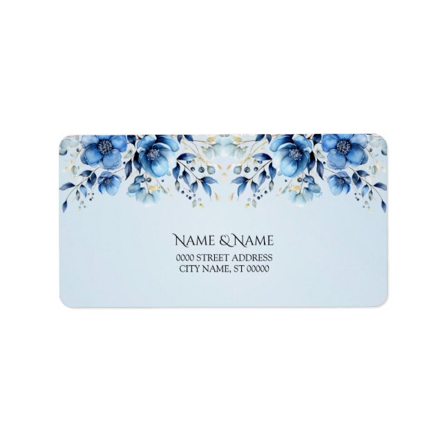 Watercolor Blue Flowers Address Label (Front)