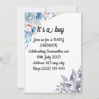 Watercolor Blue Flowers Baby Shower Invite | Edita