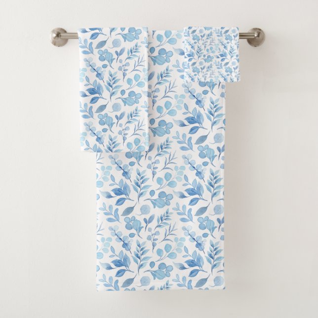 Watercolor Blue Flowers Bath Towel Set (Insitu)