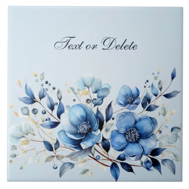 Watercolor Blue Flowers Ceramic Tile (Front)
