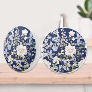 Watercolor Blue Flowers Elegant Floral Botanical Ceramic Knob