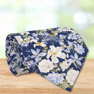 Watercolor Blue Flowers Elegant Floral Wedding Tie