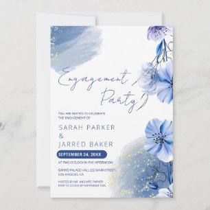 Watercolor Blue Flowers Engagement Invitation