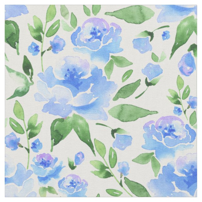 Watercolor blue flowers fabric (Close Up)