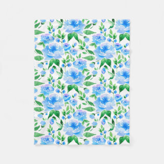 Watercolor blue flowers fleece blanket