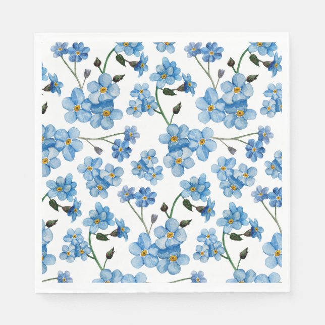 Watercolor blue flowers. Floral girly pattern Napkin (Front)