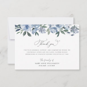 watercolor blue flowers funeral thank you cards