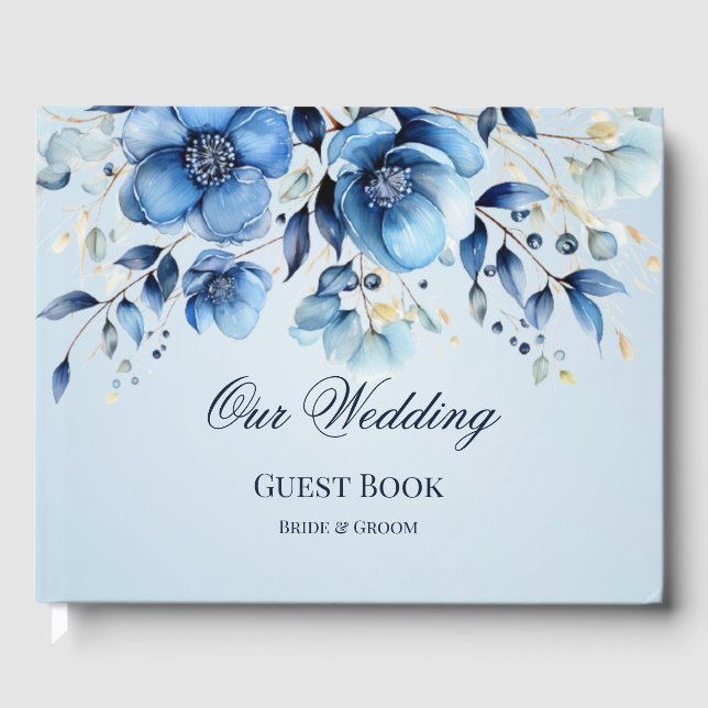 Watercolor Blue Flowers Guest Book (Front)