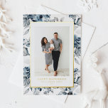 Watercolor Blue Flowers Happy Hanukkah Photo Foil Holiday Card<br><div class="desc">Happy Hanukkah! Send warm holiday greetings to your family and friends with this customizable gold foil Hanukkah card. It features a watercolour pattern of blue flowers. Personalize this watercolour photo Hanukkah card by adding your details. This botanical Hanukkah card is available in a variety of cardstock.</div>