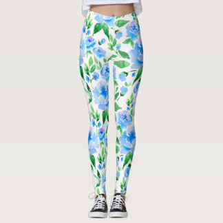 Watercolor blue flowers leggings