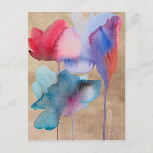 Watercolor blue flowers modern floral design postcard
