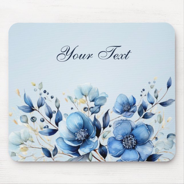 Watercolor Blue Flowers Mousepad (Front)