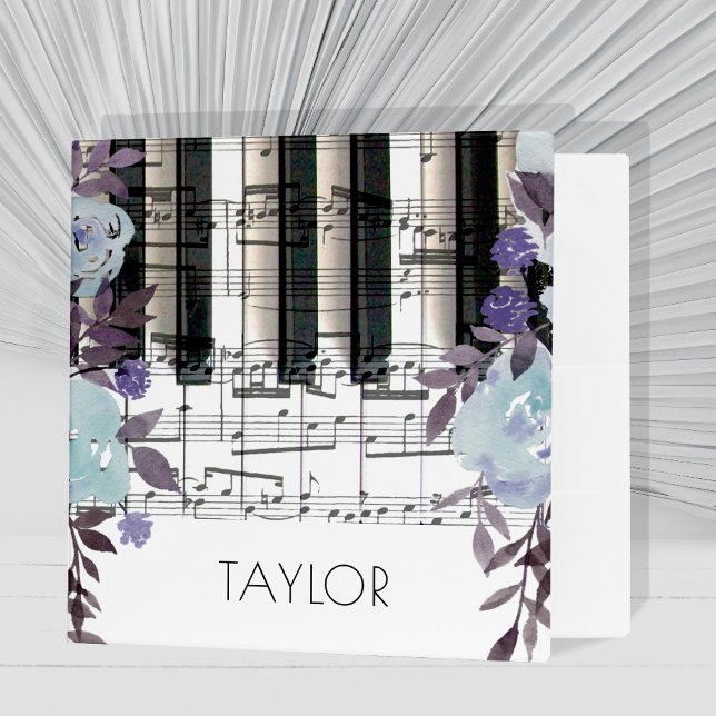 watercolor blue flowers music piano keyboard notes binder (Creator Uploaded)