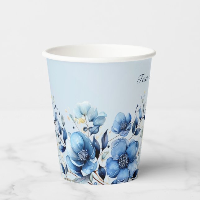 Watercolor Blue Flowers Paper Cups (Front)