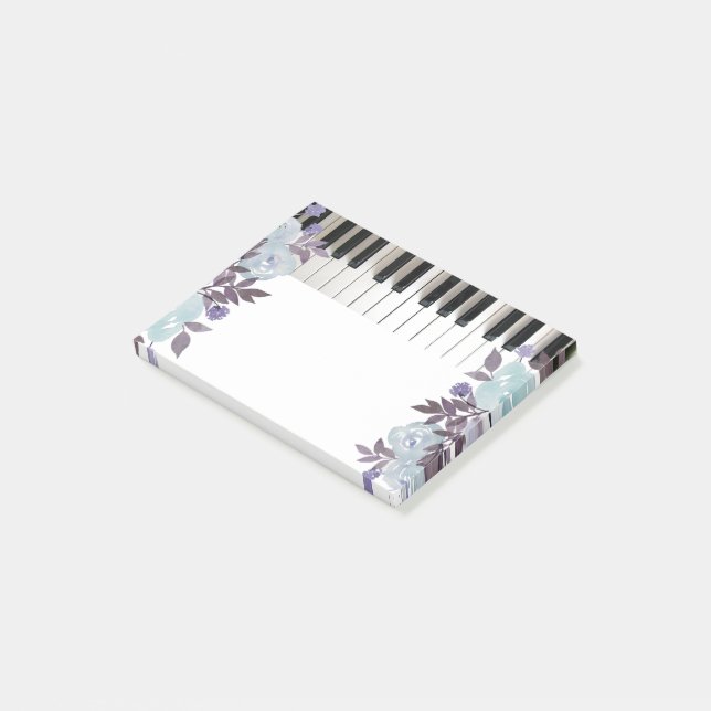 watercolor blue flowers piano post-it notes (Angled)