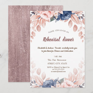 Watercolor Blue Flowers Rehearsal Dinner Invitation