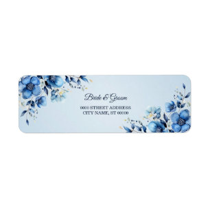Watercolor Blue Flowers Return Address Label