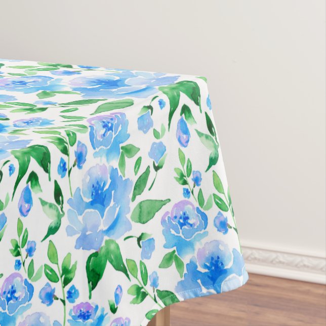 Watercolor blue flowers tablecloth (In Situ)