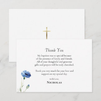Watercolor Blue Flowers Vine Orthodox Baptism Thank You Card
