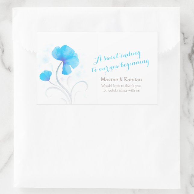Watercolor blue flowers wedding chocolate favours sticker (Bag)