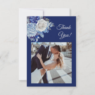 Watercolor Blue Flowers-Wedding- Thank You Card
