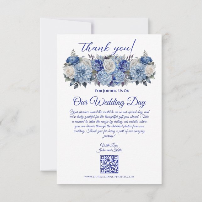Watercolor Blue Flowers-Wedding- Thank You Card (Back)