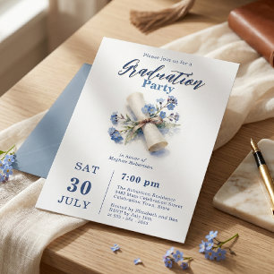 Watercolor Blue Forget Me Not Diploma Graduation Invitation