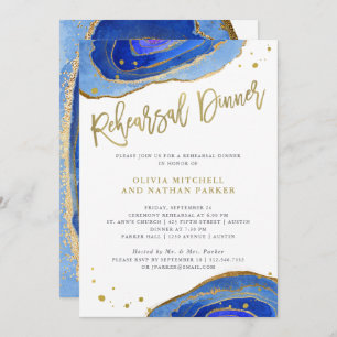 Watercolor Blue Geode with Gold   Rehearsal Dinner Invitation