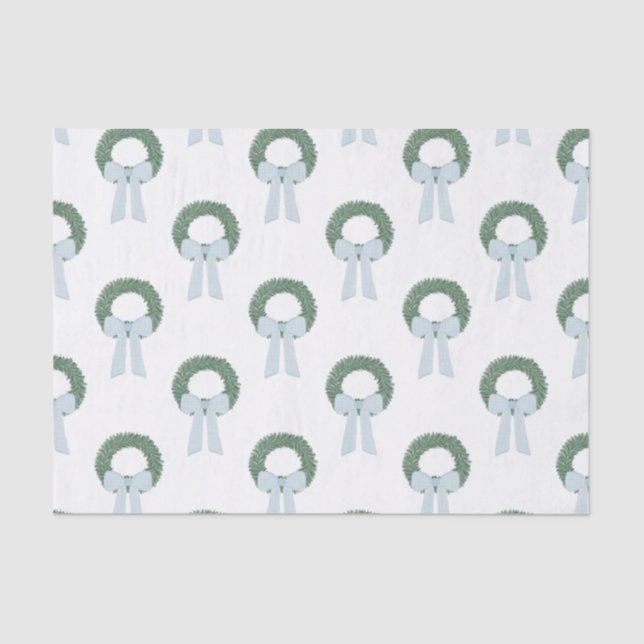 Watercolor Blue Gingham Sash Wreath Tissue Paper (Front)