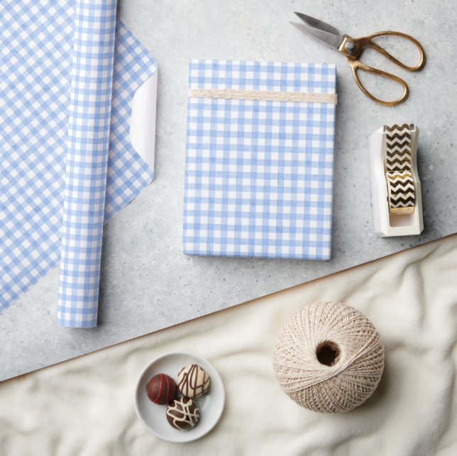 Watercolor Blue Gingham Wrapping Paper (Crafts)