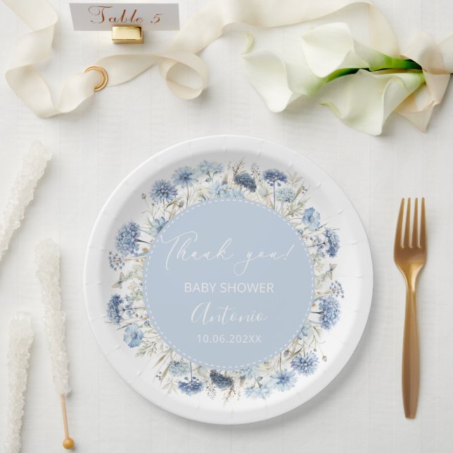  Watercolor  Blue girl  Boy baby shower  Paper Plate (Wedding)