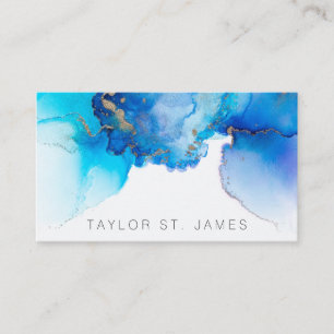 Watercolor Blue Gold  Business Card