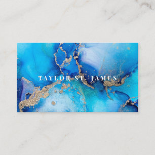 Watercolor Blue Gold  Business Card