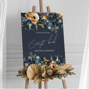Watercolor Blue Gold Floral Wedding Poster